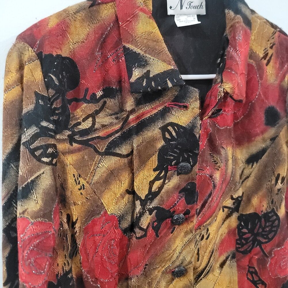 Vintage N Touch Womens‎ Jacket Size 10 Roses Colorful Art Abstract - Picture 3 of 9